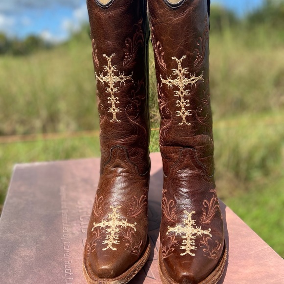 Circle G Brown Leather boots - Picture 1 of 5